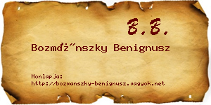 Bozmánszky Benignusz névjegykártya
